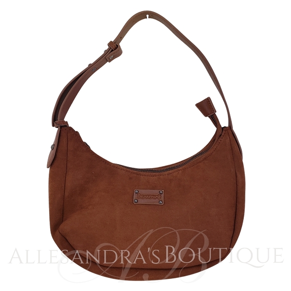 BearPaw Purse Bag Crescent Hobo Bag Purse Zipper Hickory Tan Brown Faux Suede - Picture 1 of 4